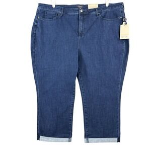 NYDJ Womens Chloe Arise Blue Capri Jeans Plus 26W Cuff Hem Stretch Lift Tuck NWT